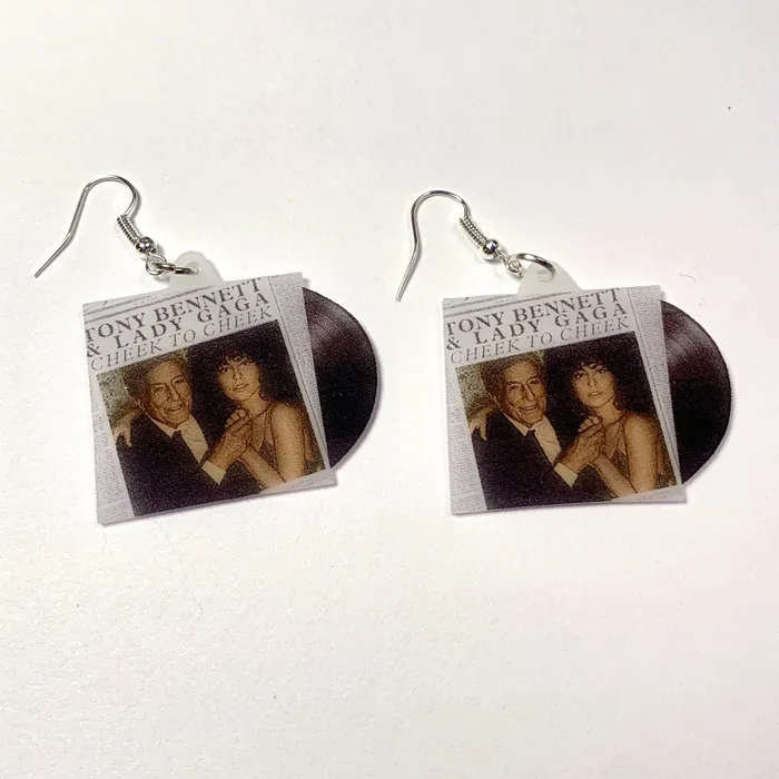 Sam Makes Things Earrings Lady Gaga Cheek to Cheek Vinyl Album Handmade Earrings