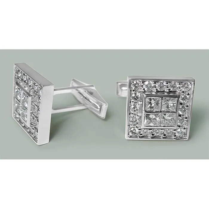 14K White Gold Mens Cuff link Pair 350 Carat Natural Earth Mined Diamonds Cuff links GB Earrings