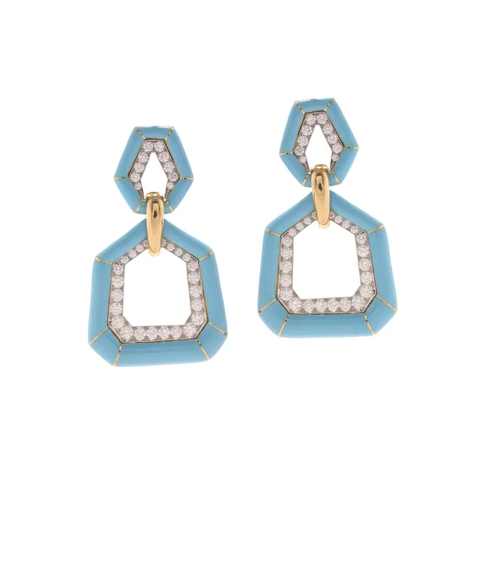 Earrings David Webb Bamboo Earrings Light Blue Enamel