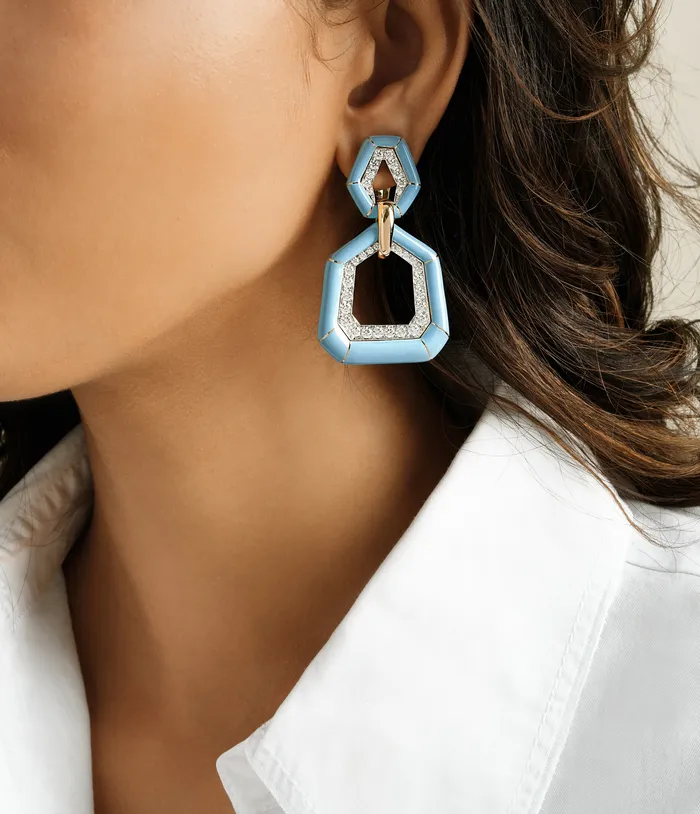 Earrings David Webb Bamboo Earrings Light Blue Enamel