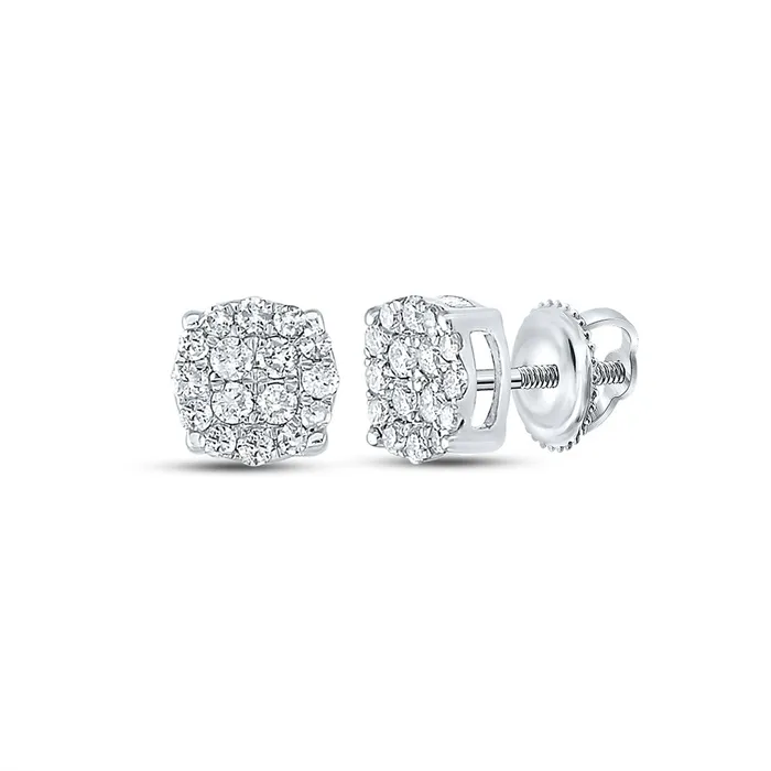 Earrings GND GND 10kt White Gold Mens Round Diamond Cluster Earrings 14 Cttw