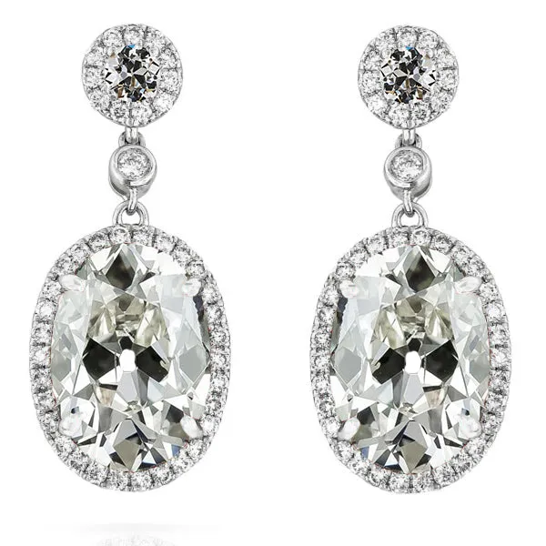 HarryChadEntcom Earrings Drop Earrings Oval Old Miner Earth Natural Diamond 1450 Carats White Gold