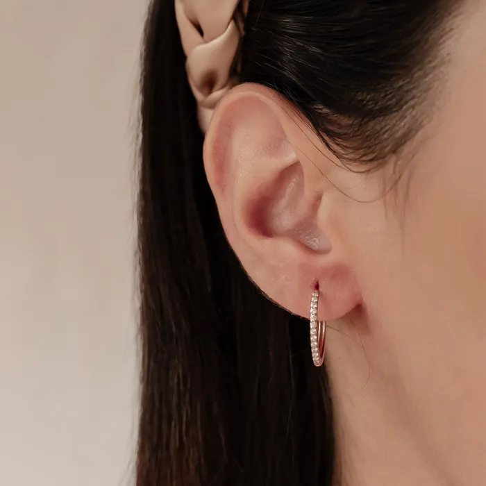 Hey Happiness Earrings Clear Stone Hoop Earrings Sterling Silver Hey Happiness Earrings Clear Stone Hoop Earrings Sterling Silver