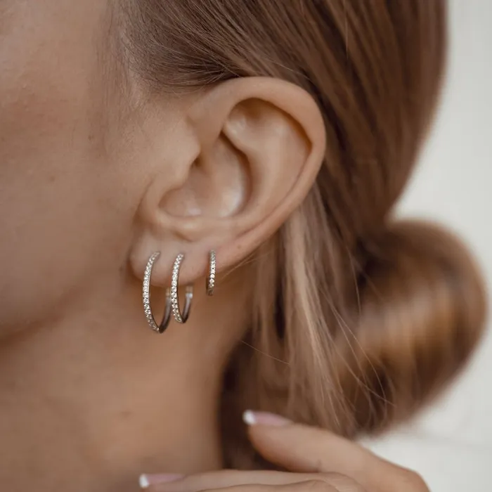 Hey Happiness Earrings Clear Stone Hoop Earrings Sterling Silver Hey Happiness Earrings Clear Stone Hoop Earrings Sterling Silver