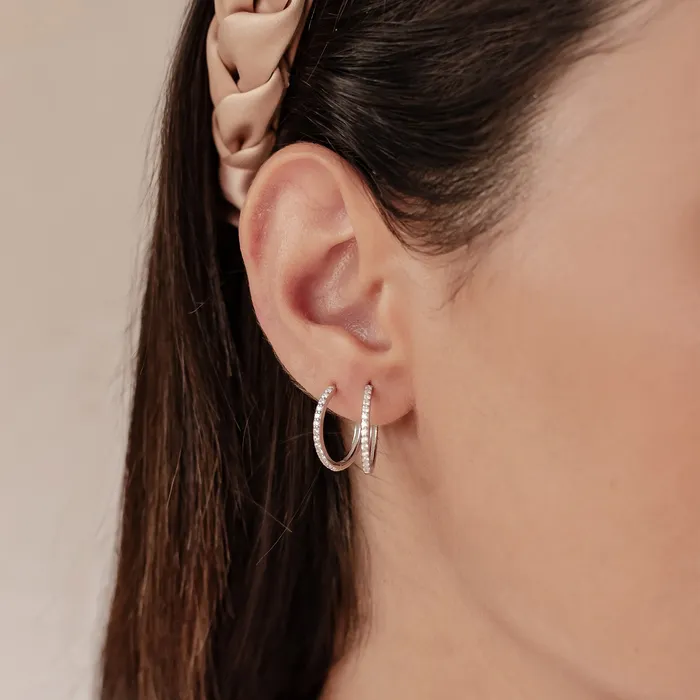 Hey Happiness Earrings Clear Stone Hoop Earrings Sterling Silver Hey Happiness Earrings Clear Stone Hoop Earrings Sterling Silver