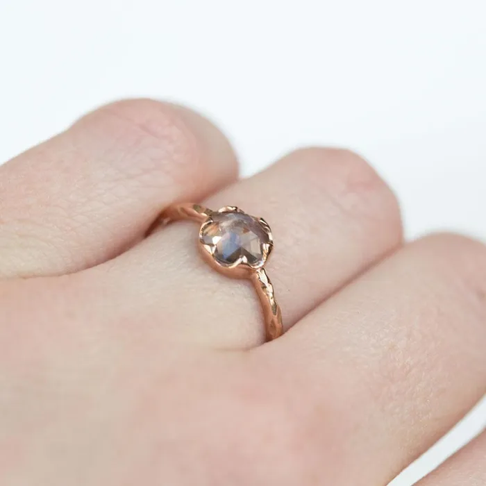 Earrings 074ct Rosecut Peach Montana Sapphire in 6 Prong 14k Rose Gold Low Profile Evergreen Setting Anueva Jewelry