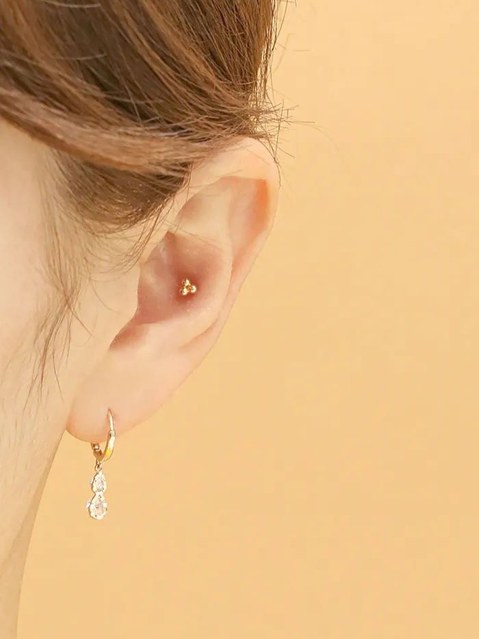 MinimalBijoux Earrings 14K 18K Gold Double Cubic Drop Cartilage Hoop Earring