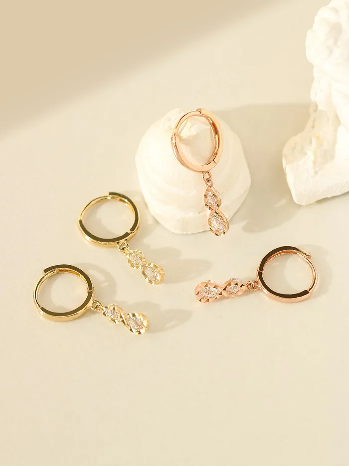 MinimalBijoux Earrings 14K 18K Gold Double Cubic Drop Cartilage Hoop Earring