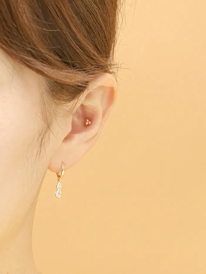 MinimalBijoux Earrings 14K 18K Gold Double Cubic Drop Cartilage Hoop Earring