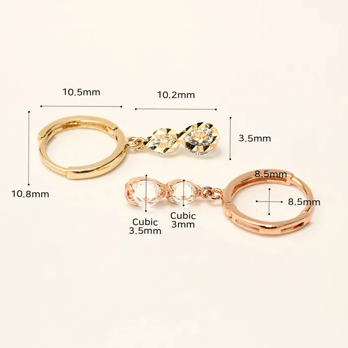 MinimalBijoux Earrings 14K 18K Gold Double Cubic Drop Cartilage Hoop Earring