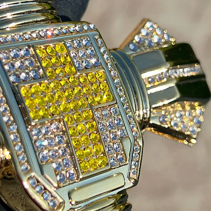 14K Gold Plated Huge Cross Pendant Iced White and Yellow Iced Flooded Out Bling Cartel Necklaces