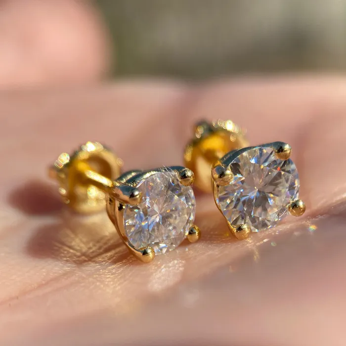 14K Gold Plated over 925 Silver 2CT TW Moissanite Stud Earrings Pass Diamond Tester 65MM Bling Cartel Earrings 14K Gold Plated over 925 Silver 2CT TW Moissanite Stud Earrings Pass Diamond Tester 65MM Bling Cartel Earrings