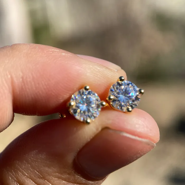 14K Gold Plated over 925 Silver 2CT TW Moissanite Stud Earrings Pass Diamond Tester 65MM Bling Cartel Earrings 14K Gold Plated over 925 Silver 2CT TW Moissanite Stud Earrings Pass Diamond Tester 65MM Bling Cartel Earrings
