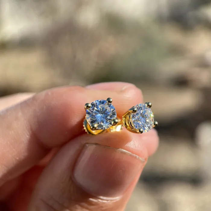 14K Gold Plated over 925 Silver 2CT TW Moissanite Stud Earrings Pass Diamond Tester 65MM Bling Cartel Earrings 14K Gold Plated over 925 Silver 2CT TW Moissanite Stud Earrings Pass Diamond Tester 65MM Bling Cartel Earrings