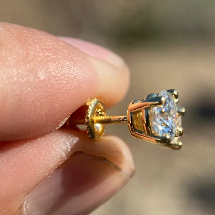 14K Gold Plated over 925 Silver 2CT TW Moissanite Stud Earrings Pass Diamond Tester 65MM Bling Cartel Earrings 14K Gold Plated over 925 Silver 2CT TW Moissanite Stud Earrings Pass Diamond Tester 65MM Bling Cartel Earrings