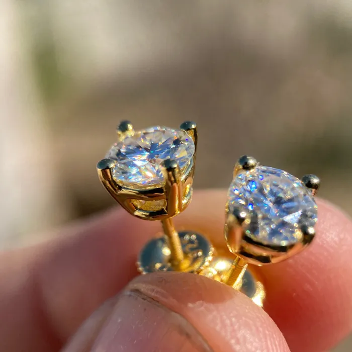14K Gold Plated over 925 Silver 2CT TW Moissanite Stud Earrings Pass Diamond Tester 65MM Bling Cartel Earrings 14K Gold Plated over 925 Silver 2CT TW Moissanite Stud Earrings Pass Diamond Tester 65MM Bling Cartel Earrings