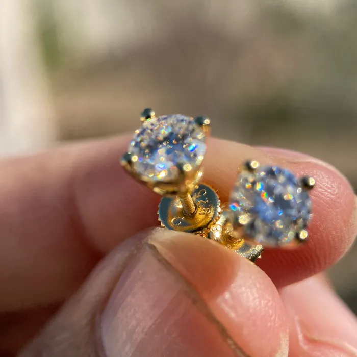 14K Gold Plated over 925 Silver 2CT TW Moissanite Stud Earrings Pass Diamond Tester 65MM Bling Cartel Earrings 14K Gold Plated over 925 Silver 2CT TW Moissanite Stud Earrings Pass Diamond Tester 65MM Bling Cartel Earrings
