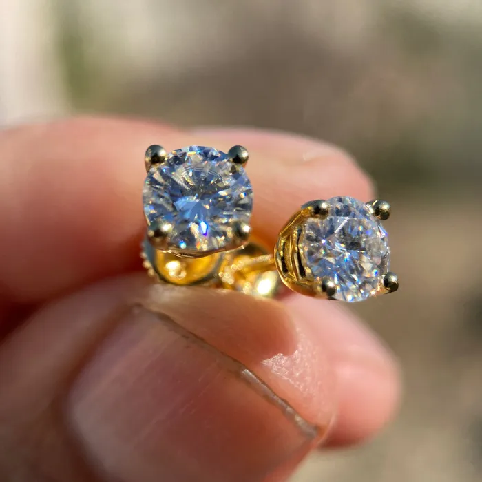 14K Gold Plated over 925 Silver 2CT TW Moissanite Stud Earrings Pass Diamond Tester 65MM Bling Cartel Earrings 14K Gold Plated over 925 Silver 2CT TW Moissanite Stud Earrings Pass Diamond Tester 65MM Bling Cartel Earrings