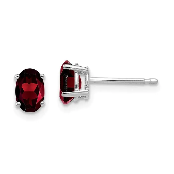 14k White Gold 6x4mm Oval Garnet Earrings Jewelry Earrings