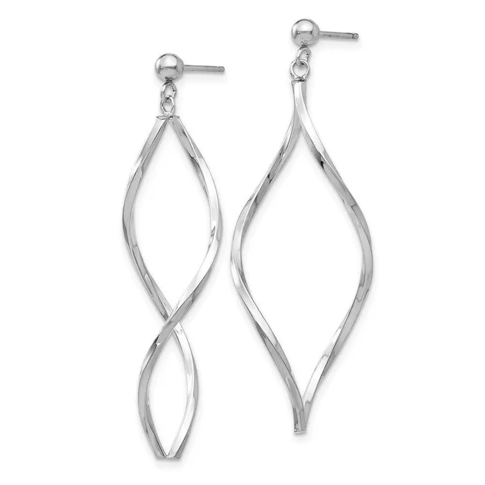 14k White Gold Twisted Post Dangle Earrings Jewelry Earrings