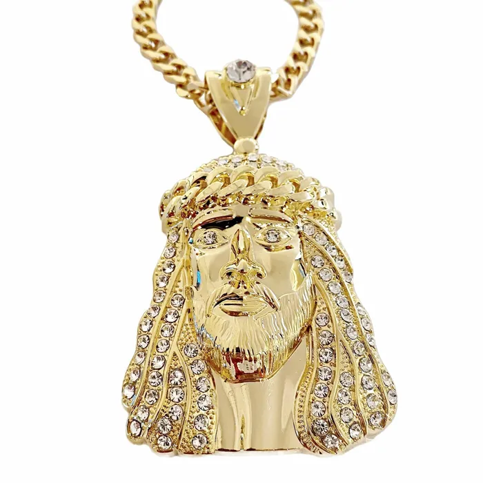 18k Gold Plated Huge Jesus Head Crown Necklace 30 Cuban Chain Bling Cartel Admin Necklaces