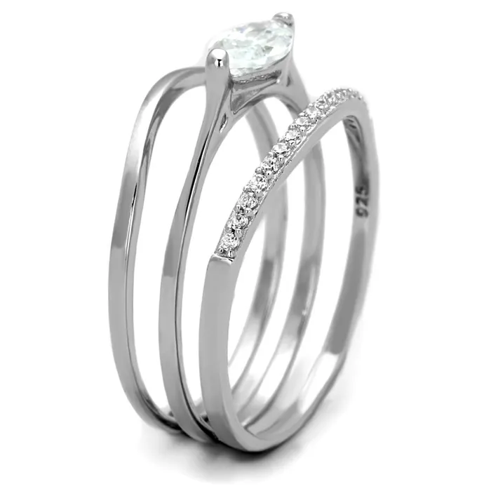 Alamode Rings TS208 Rhodium 925 Sterling Silver Ring with AAA Grade CZ in Clear