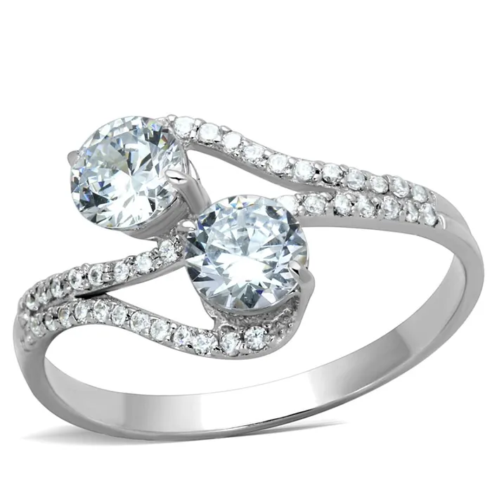 Alamode TS187 Rhodium 925 Sterling Silver Ring with AAA Grade CZ in Clear Rings