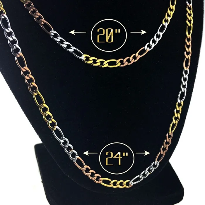 Bling Cartel Admin Necklaces Figaro Tri Tone Stainless Steel Chain Necklace 2024