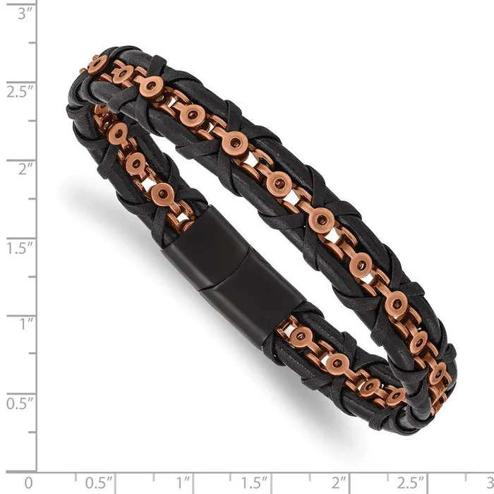 Bracelets Chisel Stainless Steel Antiqued Polished Rose IPplated Leather 85in Bracelet Bracelets Chisel Stainless Steel Antiqued Polished Rose IPplated Leather 85in Bracelet