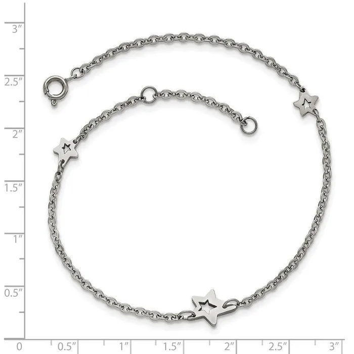 Bracelets Chisel Stainless Steel Polished Stars with 1in extension Anklet Bracelets Chisel Stainless Steel Polished Stars with 1in extension Anklet