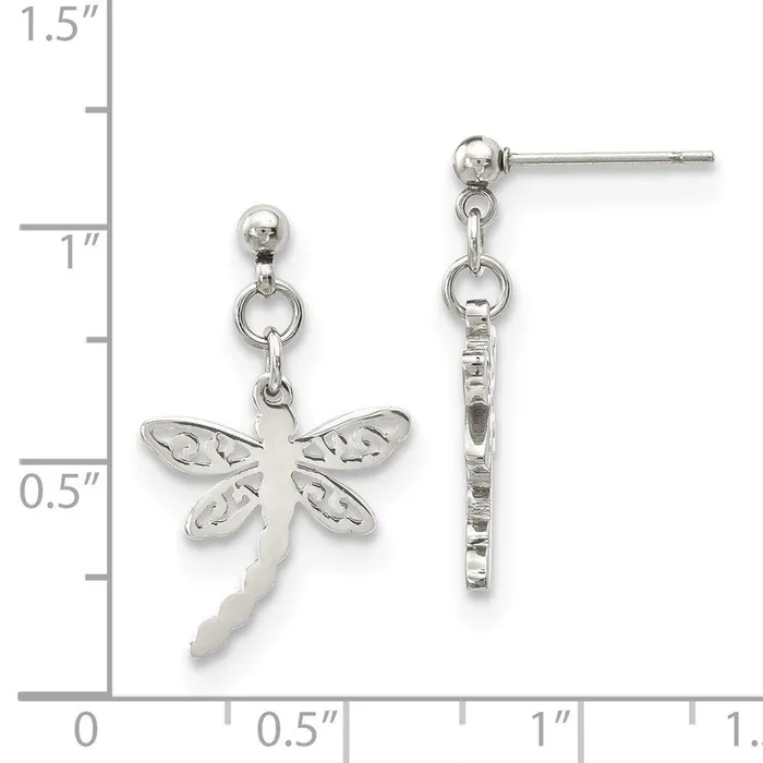 Chisel Earrings Stainless Steel Polished Dragonfly Post Dangle Earrings