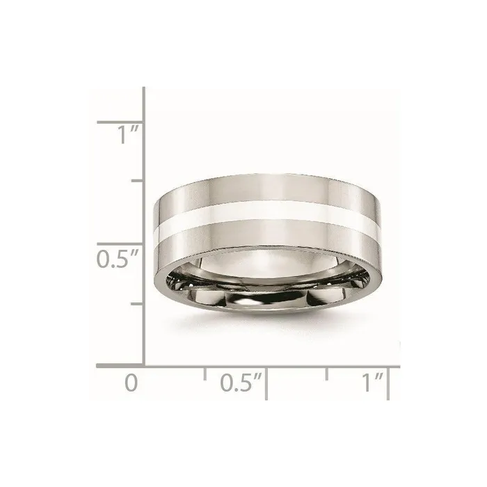 Chisel Stainless Steel Sterling Silver Inlay Flat 8mm Polished Band Rings