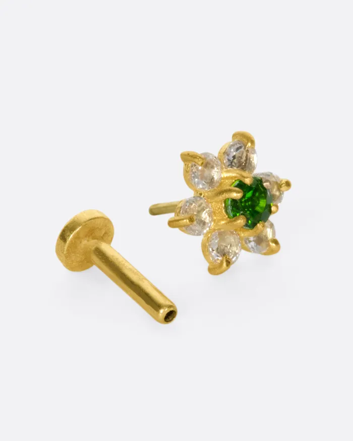 Diamond and Chrome Diopside Flower Threadless Stud Earring NEW YORK ADORNED Earrings Diamond and Chrome Diopside Flower Threadless Stud Earring NEW YORK ADORNED Earrings