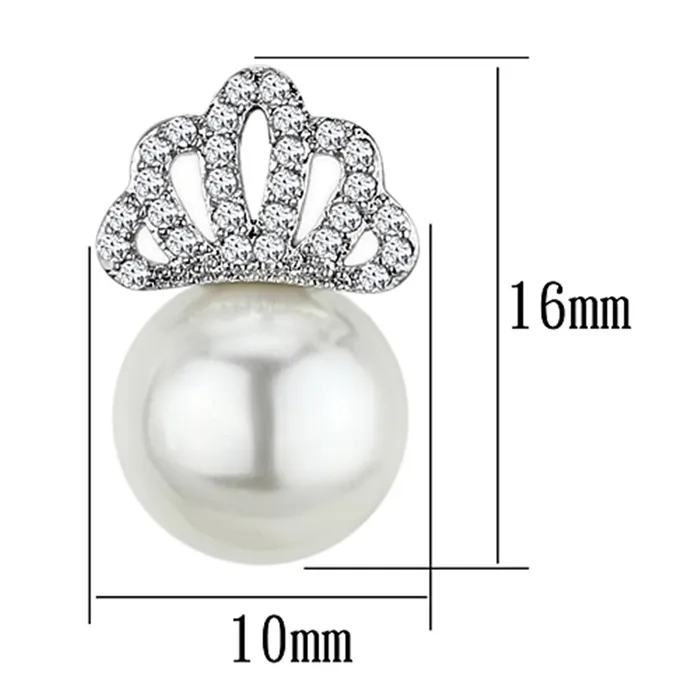 Earrings 3W383 Rhodium Brass Earrings with Synthetic Pearl in White Alamode