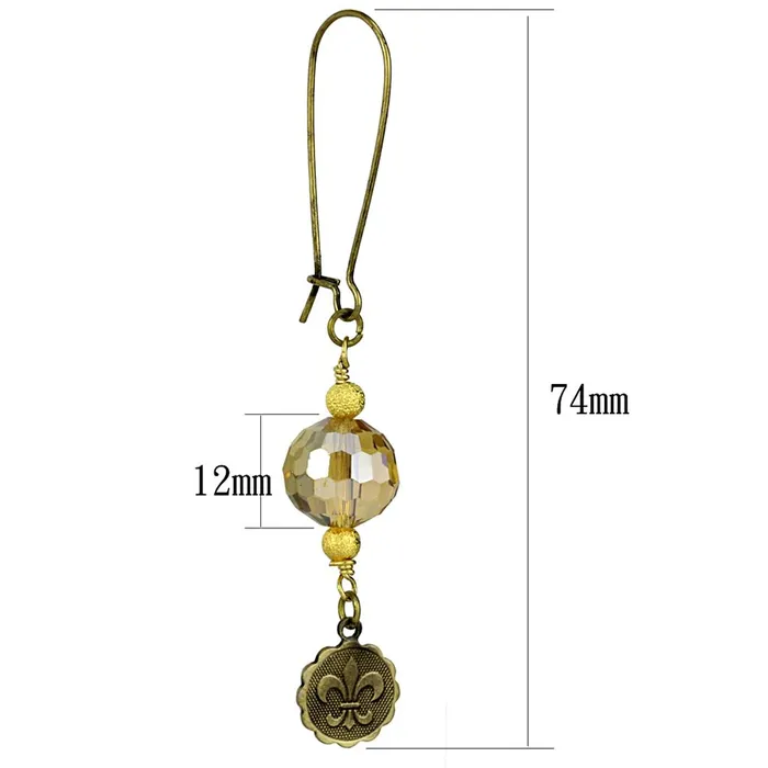 Earrings Alamode LO3806 Antique Copper White Metal Earrings with Synthetic Glass Bead in Champagne