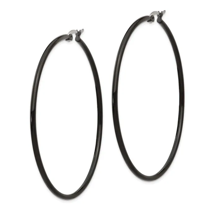 Earrings Chisel Stainless Steel Black IP plated 60mm Hoop Earrings