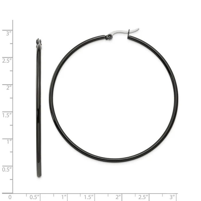 Earrings Chisel Stainless Steel Black IP plated 60mm Hoop Earrings