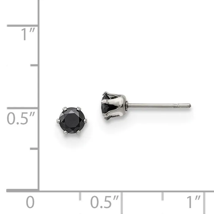 Earrings Chisel Stainless Steel Polished 4mm Black Round CZ Stud Post Earrings