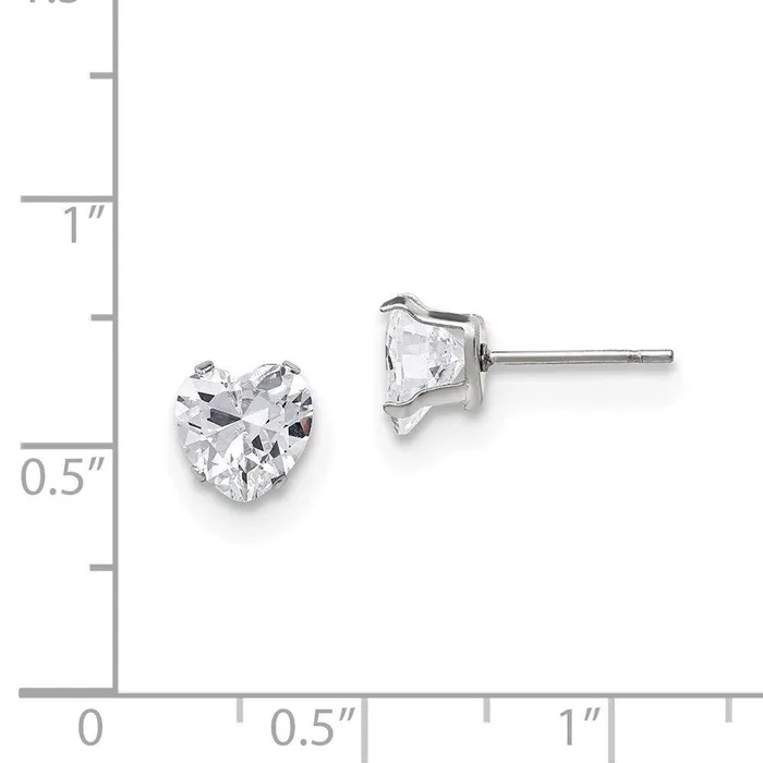 Earrings Stainless Steel Polished 7mm Heart CZ Stud Post Earrings Chisel
