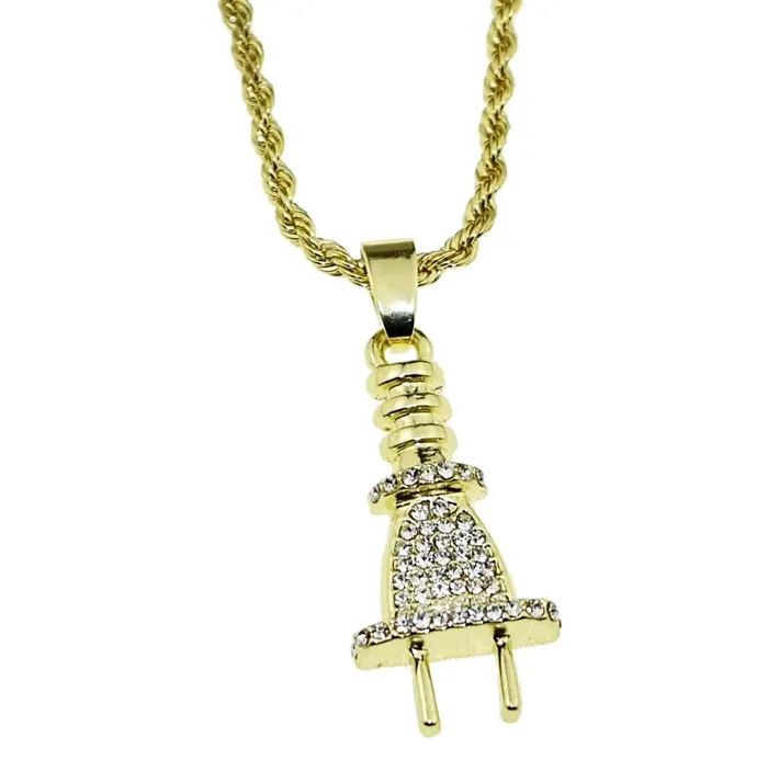 Electric Plug Micro Pendant Gold Finish Rope Chain Necklace 24 Bling Cartel Admin Necklaces