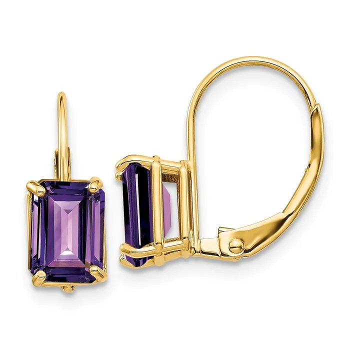 Jewelry Earrings 14k 7x5mm Emerald Cut Amethyst Leverback Earrings