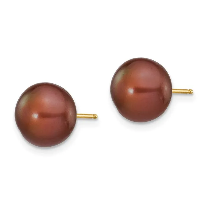 Jewelry Earrings 14k 910mm Coffee Button Freshwater Cultured Pearl Stud Post Earrings