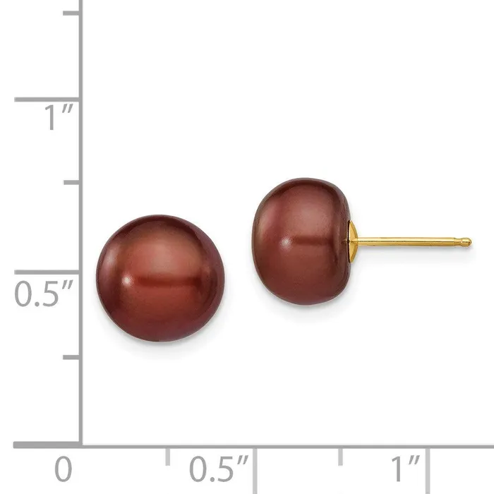 Jewelry Earrings 14k 910mm Coffee Button Freshwater Cultured Pearl Stud Post Earrings
