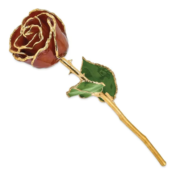 Jewelry Lacquer Dipped Gold Trim Root Beer Rose Earrings