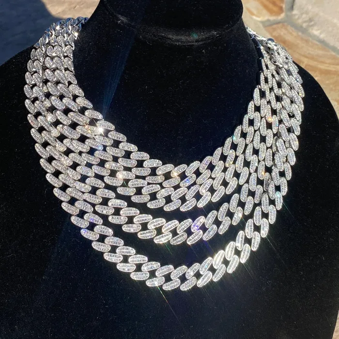 Necklaces AMERICAN TIME Mens 925 Sterling Silver Iced Cuban Chain 15 mm Thick 1824 Necklace