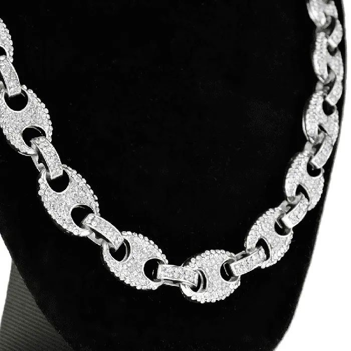 Necklaces Bling Cartel Admin Silver Tone Mariner Links Iced Chain Flooded Out Necklace 12MM 16