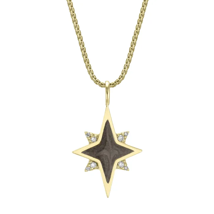 Necklaces closebymejewelry North Star Cremation Necklace in 14K Yellow Gold with Diamonds