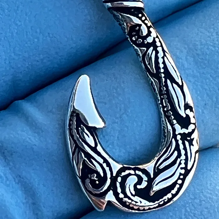 Necklaces Real 925 Sterling Silver Hawaiian Fish Hook Tribal Makau Pendant Bling Cartel