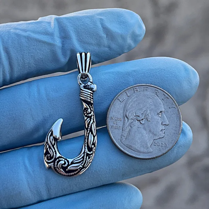 Necklaces Real 925 Sterling Silver Hawaiian Fish Hook Tribal Makau Pendant Bling Cartel