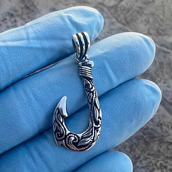 Necklaces Real 925 Sterling Silver Hawaiian Fish Hook Tribal Makau Pendant Bling Cartel